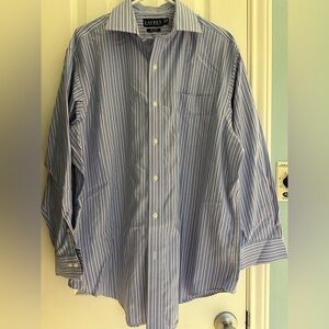 Lauren Ralph Lauren Mens Dress Shirt Blue Pink Stripe  Non-Iron Sz 17.5 32/33
